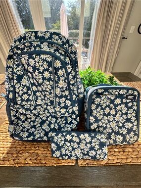 Lands' End Navy Daisy Backpack Set -Backpack, lunch box, pencil case